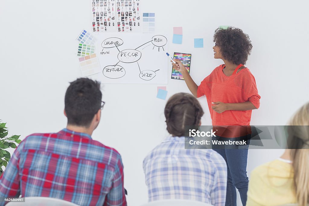 Interior Designers Pointing At A Chart On The Wall Stock Photo ...