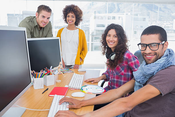 istock Group of creative business team posing together 462680967