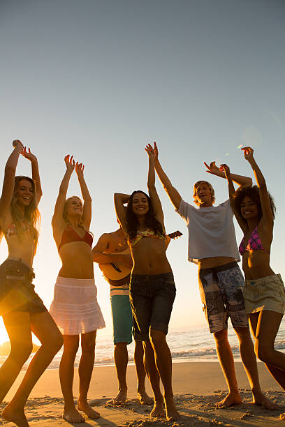 istock Group of friends enjoying the sunset on a beach 462681571