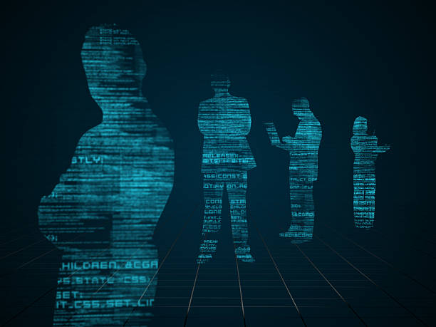 istock Blue silhouettes made of data 462697819