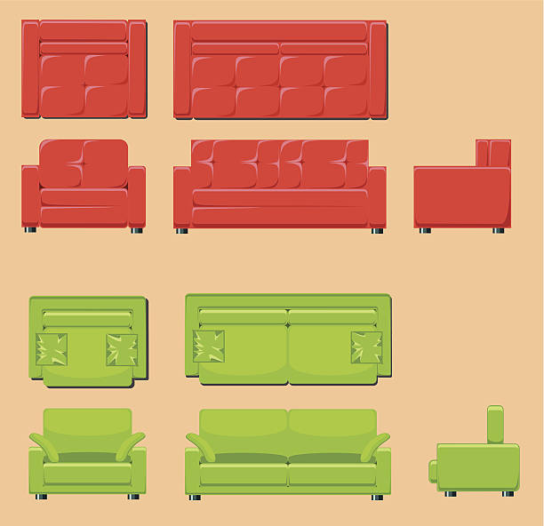 furniture set set of images of the sofa couch side view stock illustrations