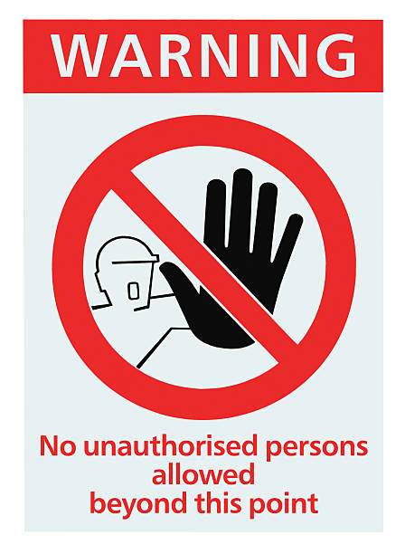 No access for unauthorised persons sign, large detailed isolated macro stock photo