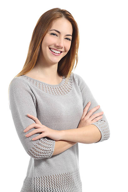 istock Confident woman with white smile standing 462756365