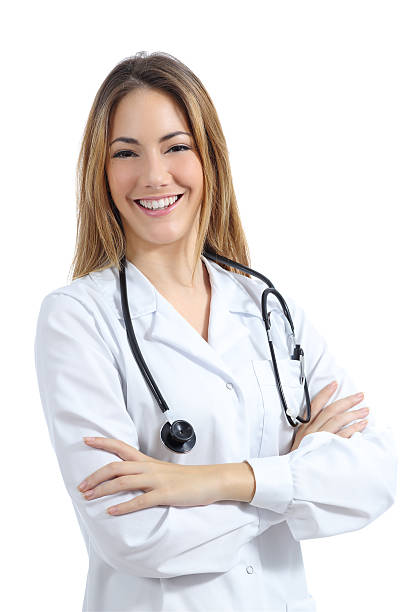istock Beautiful doctor woman posing with folded arms isolated 462756401