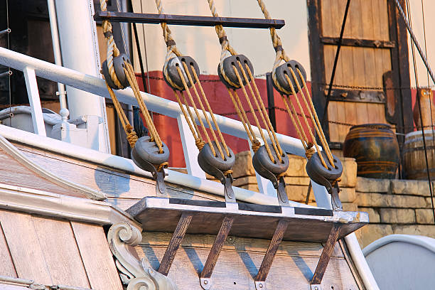 istock Blocks and ropes on the ancient sailboat 462759873