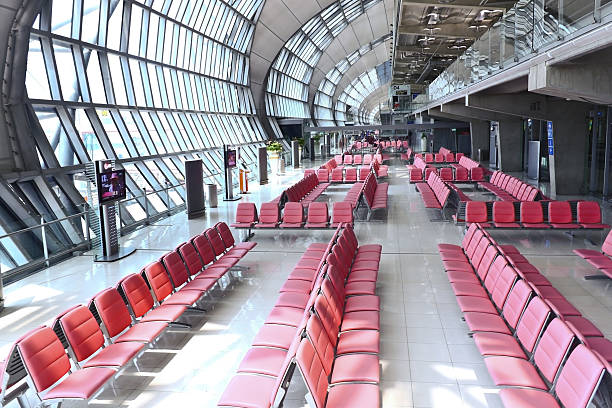 istock abstract modern architecture building with empty chair in Bangkok airport. 462762305