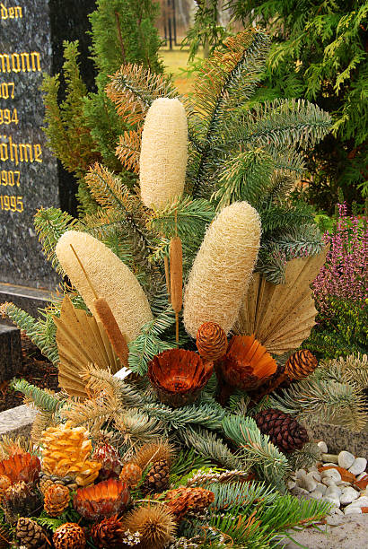 floral arrangement on cemetery