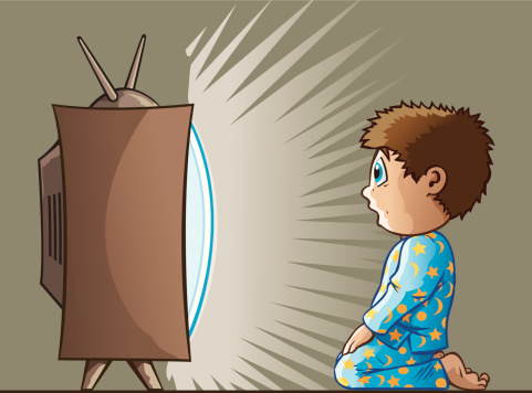 Cartoon of a boy transfixed by the TV