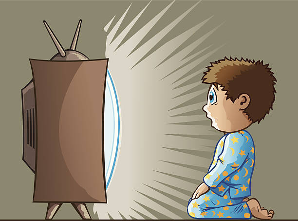Boy watching TV Cartoon of a boy transfixed by the TV kids watching tv stock illustrations