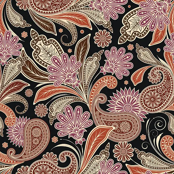 Vector illustration of seamless pattern with paisley