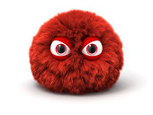 Furry red angry monster isolated on white