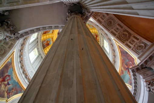 The interior of the Dome Des Invalides, part of the Hotel Des Invalides in Paris, France.