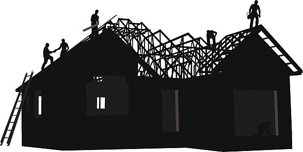ilustraciones, imágenes clip art, dibujos animados e iconos de stock de encuadre - construction worker silhouette people construction