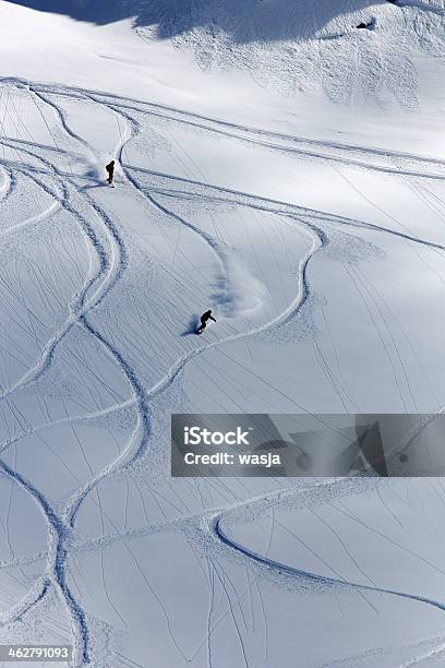 Freeride Tracks On A Slope Stock Photo - Download Image Now - Activity, Adventure, Blue