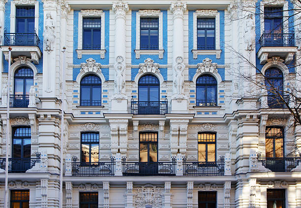 Facade of historic art nouveu bulding in Riga, Latvia