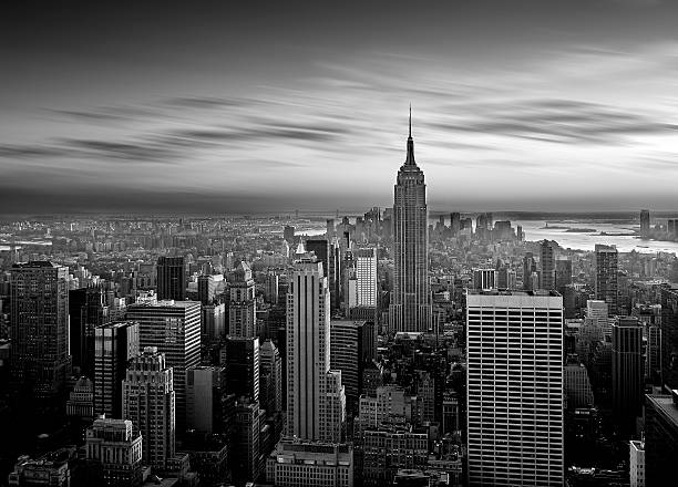 Manhattan b&w View of New York from the Rockefeller center hudson river photos stock pictures, royalty-free photos & images
