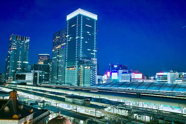 Night view of Tokyo Station. Tokyo Station is a train station in the center of Japan. It is the starting station of various Shinkansen. Olympics 2020 will be held in Tokyo.