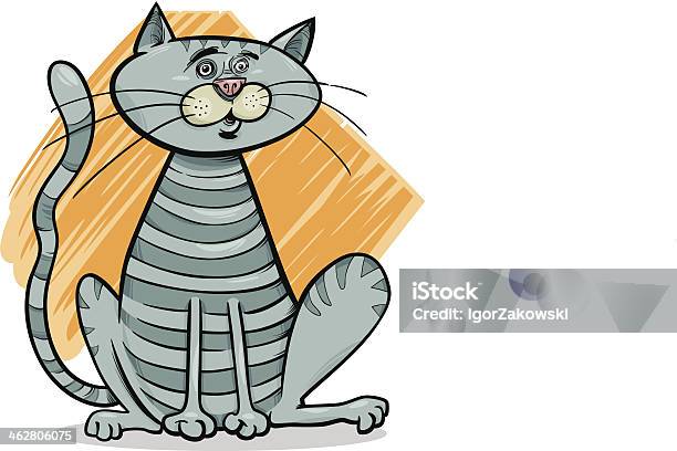 Tabby Gray Cat Cartoon Illustration Stock Illustration - Download Image Now - Animal, Animal Whisker, Cartoon