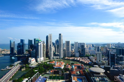 Singapore Skyline with Financial district and Boat Quay