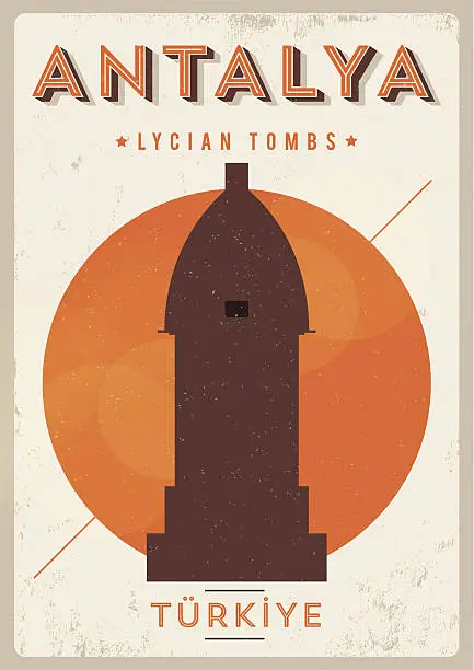 Vector illustration of Vintage Lycian Tombs Poster Design