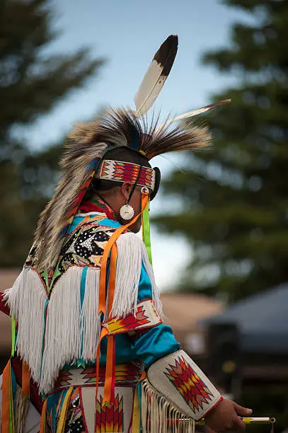 A young dancer waits to begin his competition at a PowWow