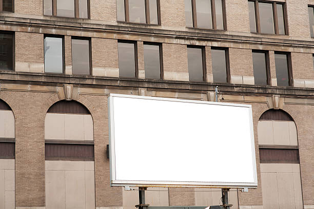 istock Blank advertising billboard sign on brick wall 462851093
