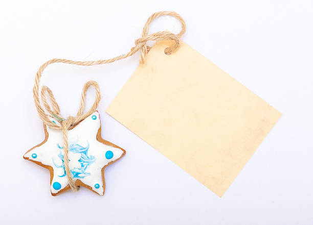 istock Christmas gingerbread cake star icing decoration and blank card 462854113