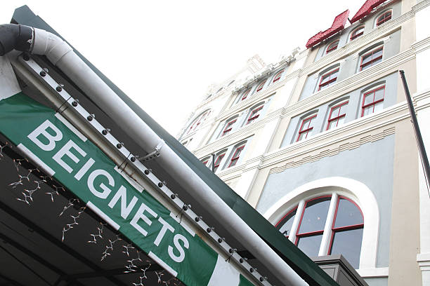 fritters beignets sign in new orleans beignet stock pictures, royalty-free photos & images