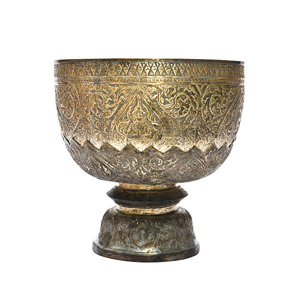 istock Thai old silver tray with pedestal and ladle 462863195