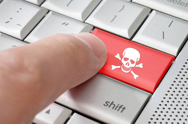 Distributed Denial of service concept Distributed Denial of service concept with the focus on the red skull button distributed denial of stock pictures, royalty-free photos & images