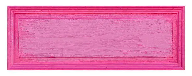 Old weathered pink/purple wood signboard, isolated on white, clipping path included.