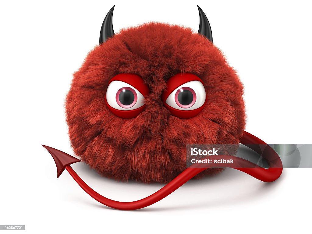 Furry red devil with tail and horns isolated on white Furry red devil with tail and horns. Cartoon character..Digitally generated 3D image. Isoilated on white background. Devil Stock Photo