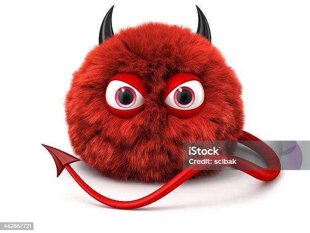 Furry Red Devil With Tail And Horns Isolated On White Stock Photo - Download Image Now