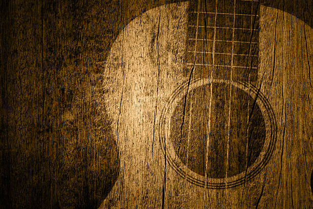 Ukulele in wood texture background