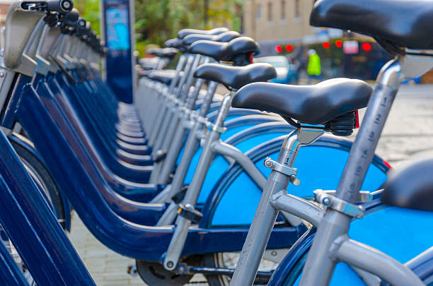 istock London with bicycles docks stations, England 462869459