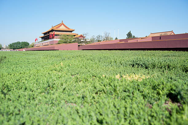 Tiananmen city building in Beijing and the fluttering flags