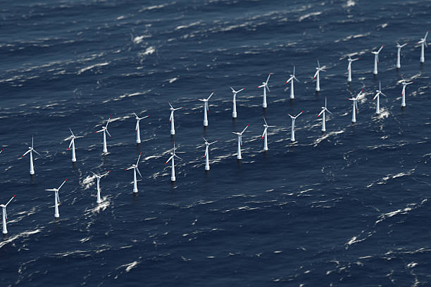 off-shore estação de energia eólica - sea wind turbine turbine wind imagens e fotografias de stock