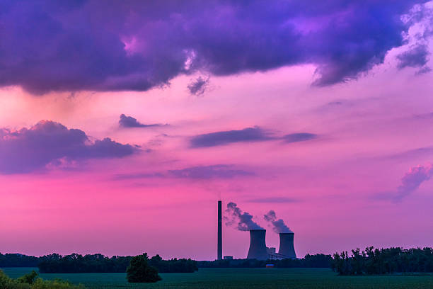 sunset over coal fired powerplant, Rockville Indiana