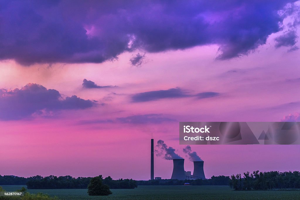 sunset over coal fired powerplant, Rockville Indiana coal fired powerplant, near Rockville Indiana Coal Stock Photo