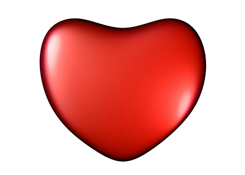 Red heart on Valentine's Day. Isolated on white background. 3D render. Clipping path included.