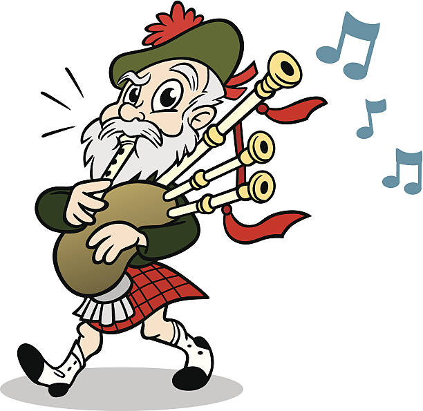 ilustraciones, imágenes clip art, dibujos animados e iconos de stock de scotsman con gaita - bagpipe