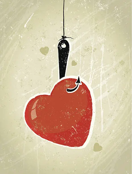 Vector illustration of Love Heart Caught on Fishing Hook