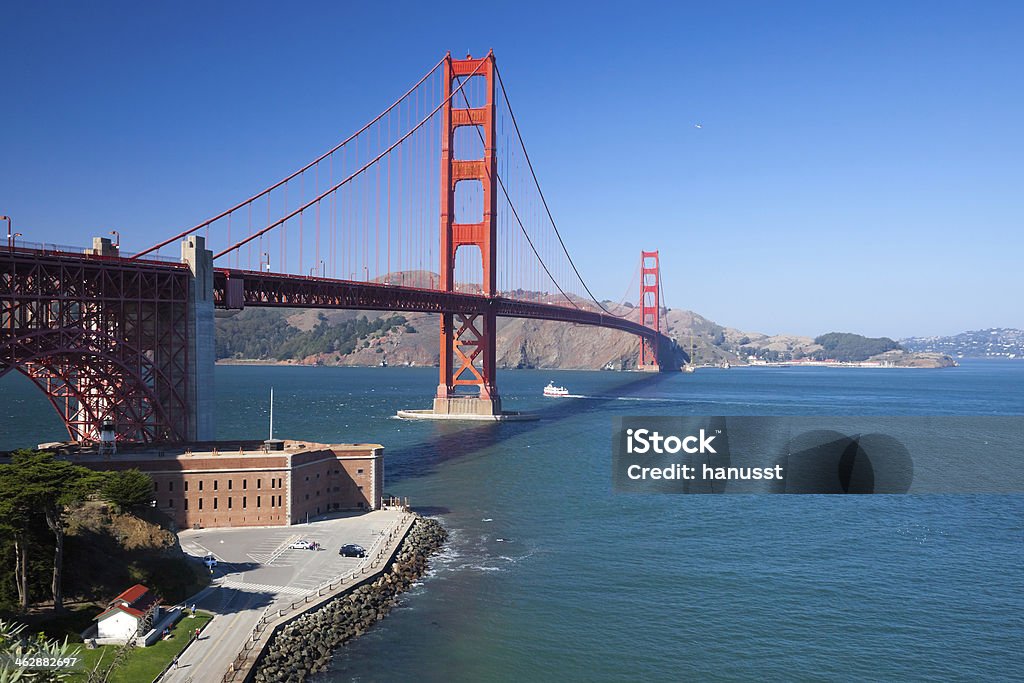 The Golden Gate Bridge in San Francisco The Golden Gate Bridge and Fort Point Architecture Stock Photo