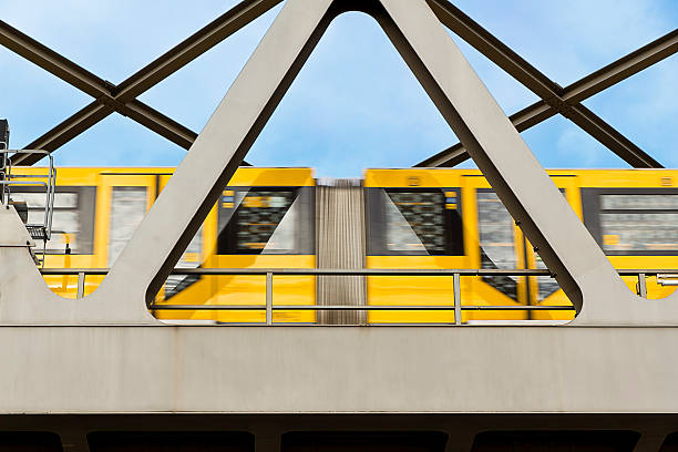 yellow moving tram on a bridge in berlin