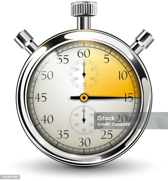 Chrome Stopwatch With A Quarter Face Highlighted In Gold Stock Illustration - Download Image Now
