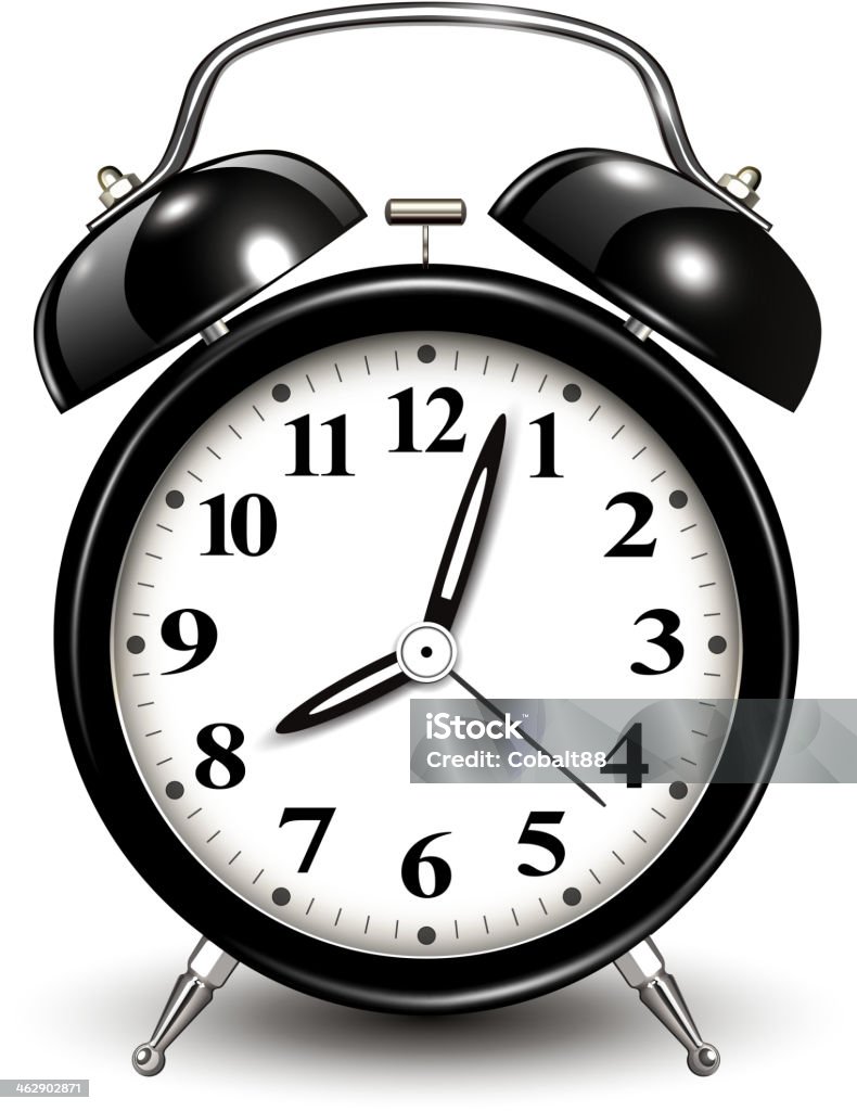 Illustration of an old-fashioned black and white alarm clock Alarm clock black, vector illustration. Alarm Clock stock vector