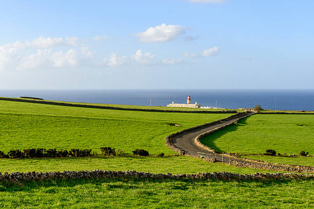 Lighthouse of Ponta Delgada on Flores island (Azores, Portugal) stock photo