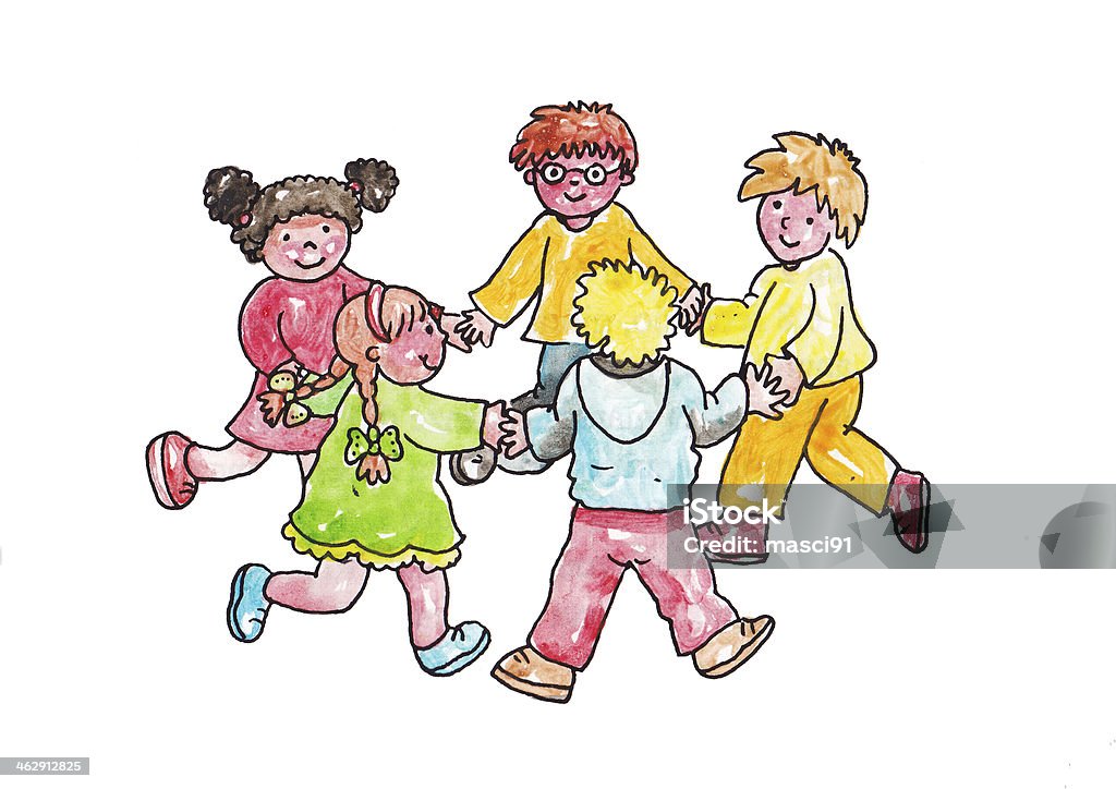 Children play in a circle Group of five smiling children playing in a circle Baby - Human Age stock illustration