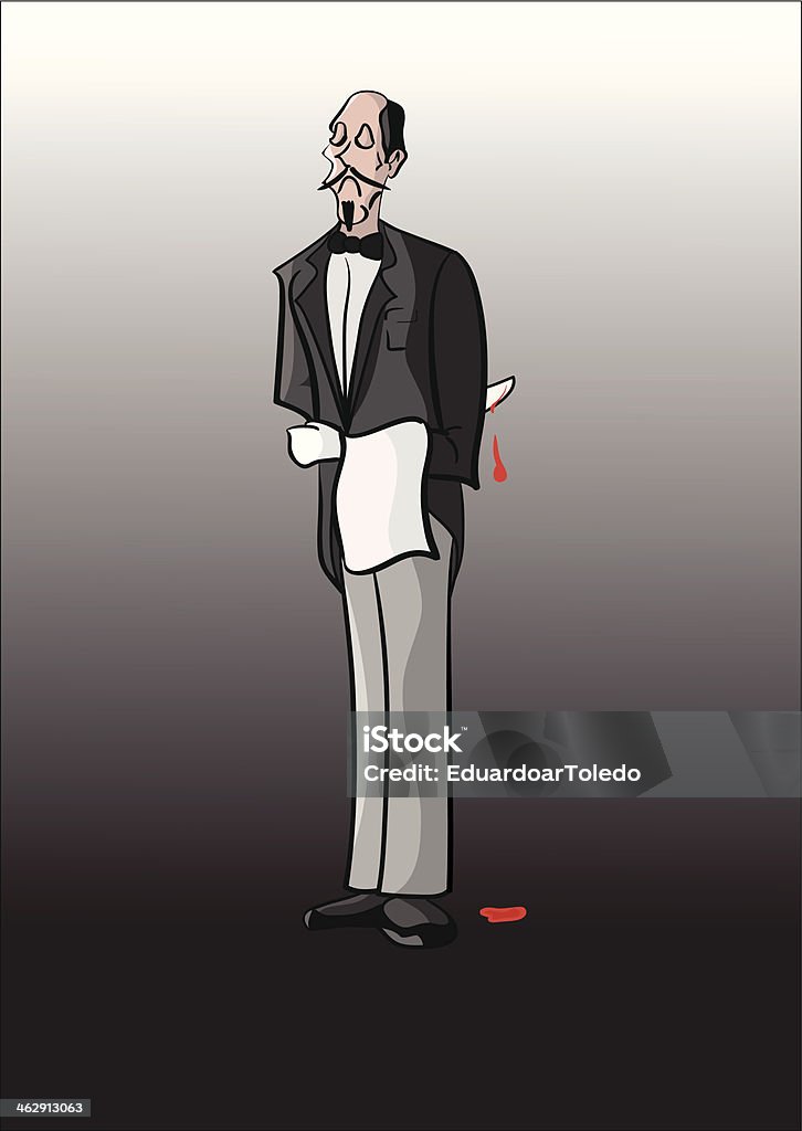 Killer butler Butler holding a knife behind his back, suggesting that he is a killer. Murderer stock vector