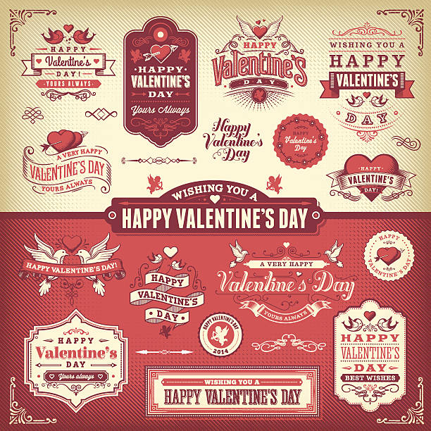 バレンタインデーのラベルのセット - cupid love valentines day heart shape点のイラスト素材／クリップアート素材／マンガ素材／アイコン素材